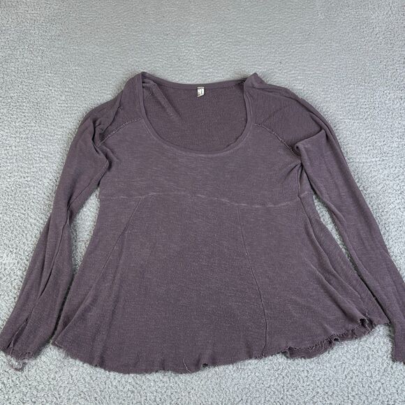 We The Free People Blouse Women Large Brown Scoop Neck Ribbed Knit Pullover Top - Picture 1 of 12